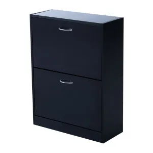 Wooden Storage Shoe Cabinet 2 Tier Drawers Footwear Stand Rack Unit Chaussures Organiser-Black/White