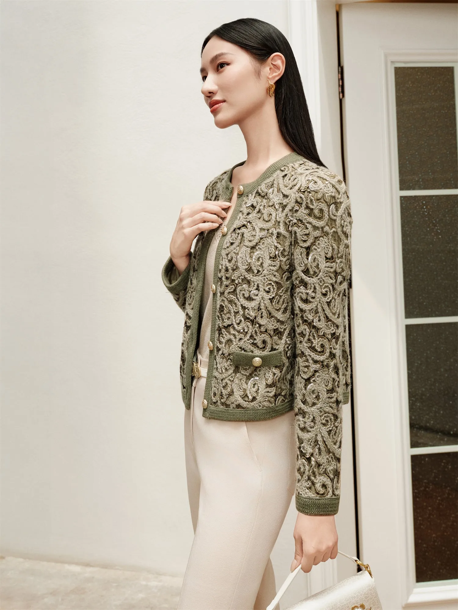 YAYING Knit Braided Embroidery Jacket EPJAB9119AG