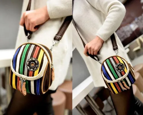Youthful Canvas Stripes Shoulder Bag - Black