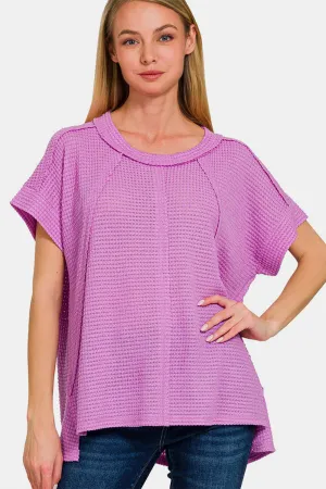 Zenana Waffle Exposed-Seam Short Sleeve T-Shirt - ONLINE ONLY - 7-10 DAY SHIPPING