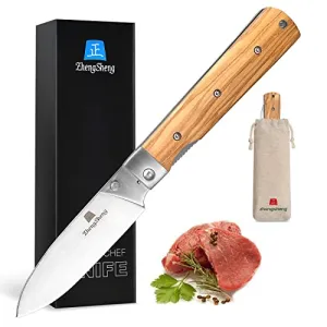 ZhengSheng 4.5" Folding Utility Knife 440A Stainless Steel Blade Natural Olive Handle Pocket Foldable Fruit knife peeling knife for Outdoor Camping Activities