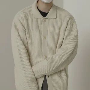 Zhou Vertical Pit Stripes Collared Cardigan