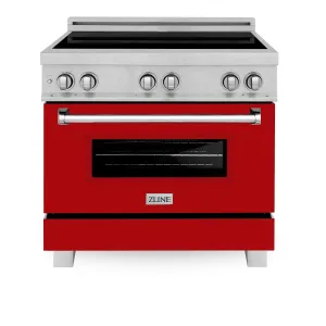 ZLINE 36" 4.6 cu. ft. Induction Range with a 4 Element Stove and Electric Oven in DURASNOW® Stainless Steel and Red Matte (RAINDS-RM-36)